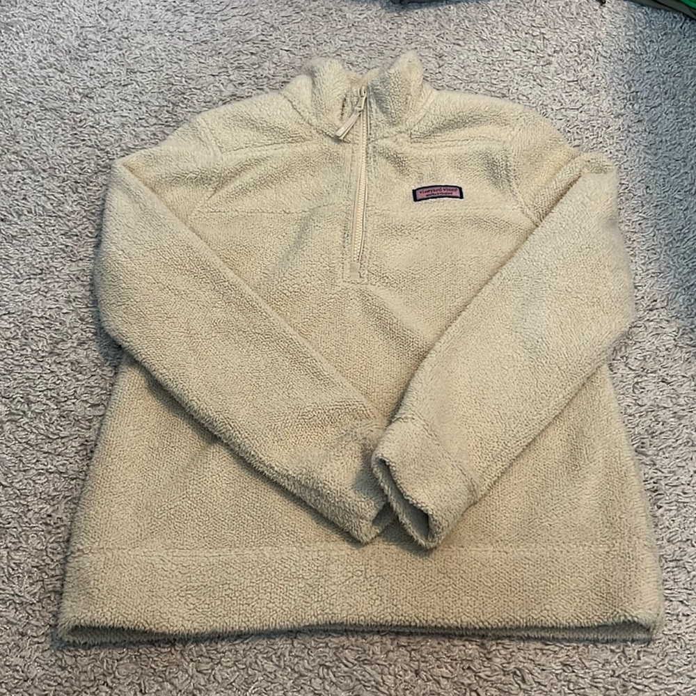XXS Vineyard Vines tan fuzzy 1/4 zip up